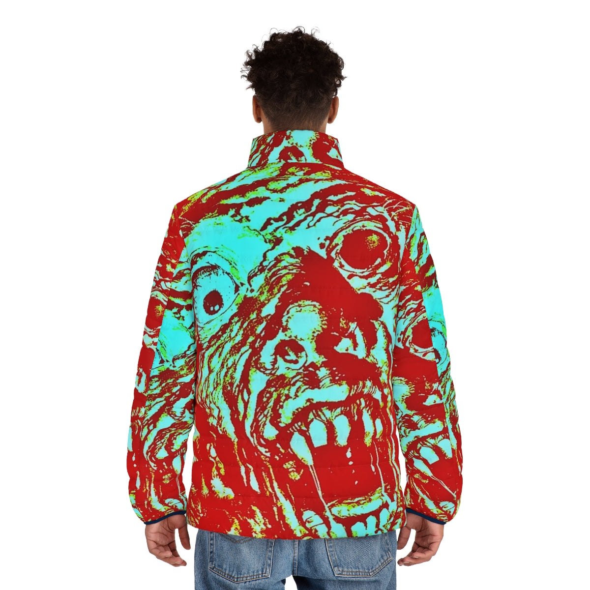 "City of the Dead" 1960 horror movie puffer jacket with vintage horror imagery - men back