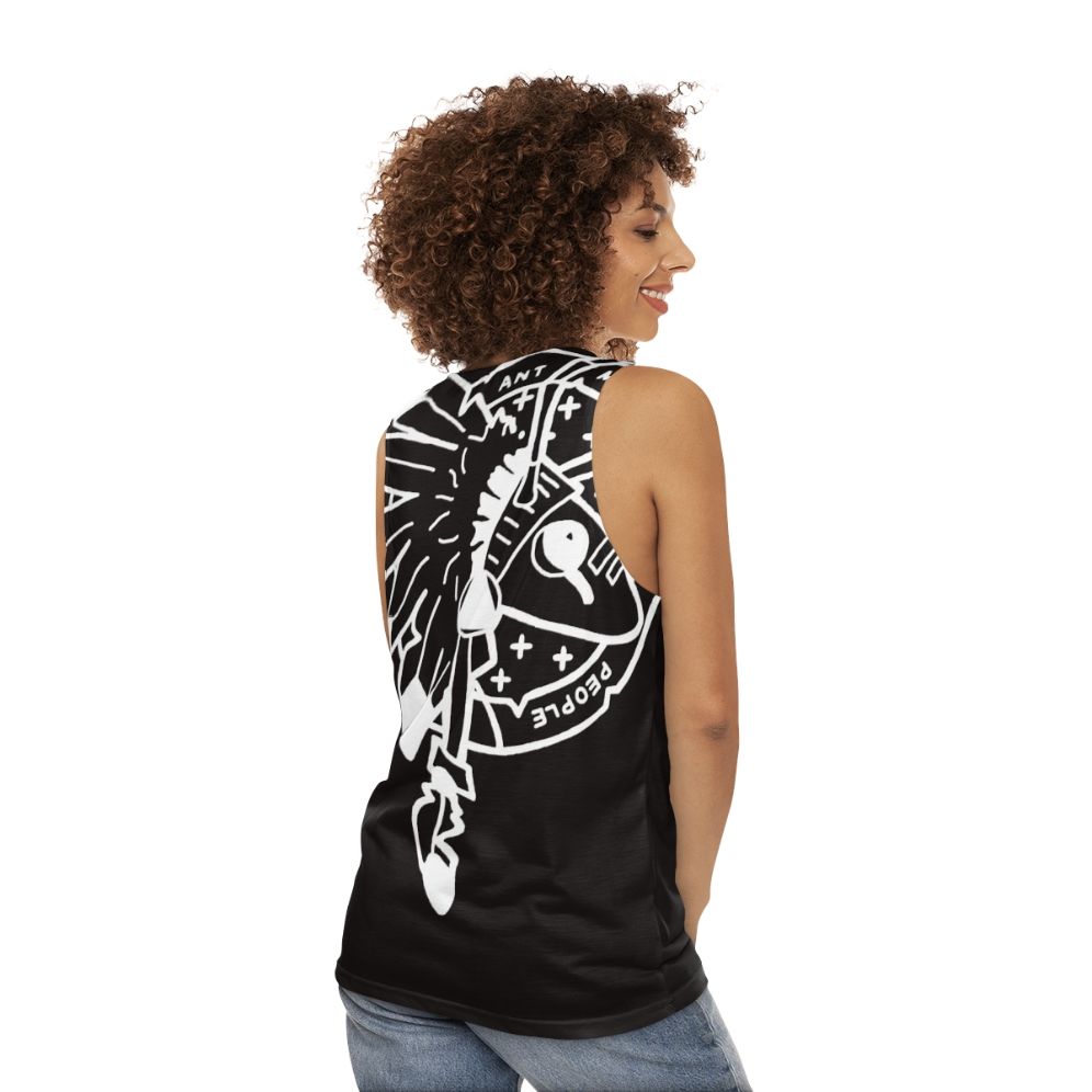 Unisex classic tank top with Ant Music People graphic design - women back