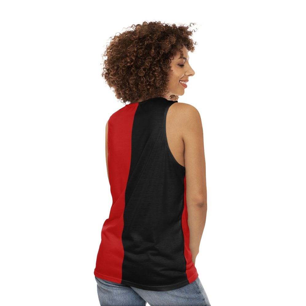 Harlequin two-tone black and red unisex tank top - women back