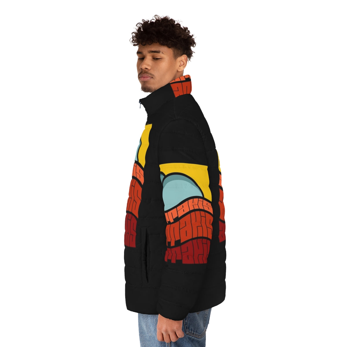 Arrakis Dune Poster Design Puffer Jacket featuring sci-fi movie inspired graphics - men side left