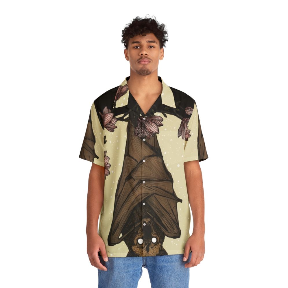 Bat crazy hawaiian shirt with spooky bat and floral design - People Front