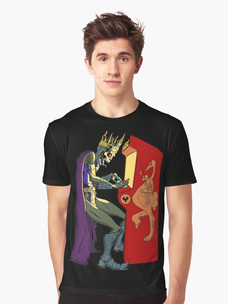 "Ready Player One" graphic t-shirt featuring characters Parzival, Art3mis, Aech, and the Oasis from the sci-fi/gaming movie and book. - Men