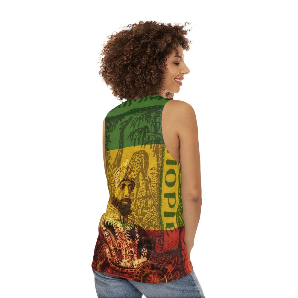 Rasta Haile Selassie Emperor Of Ethiopia Unisex Tank Top - women back