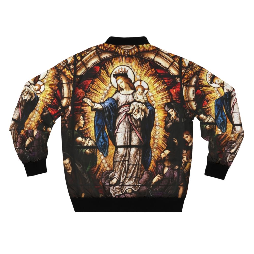 Vintage bomber jacket with a stained glass Virgin Mary design - Back