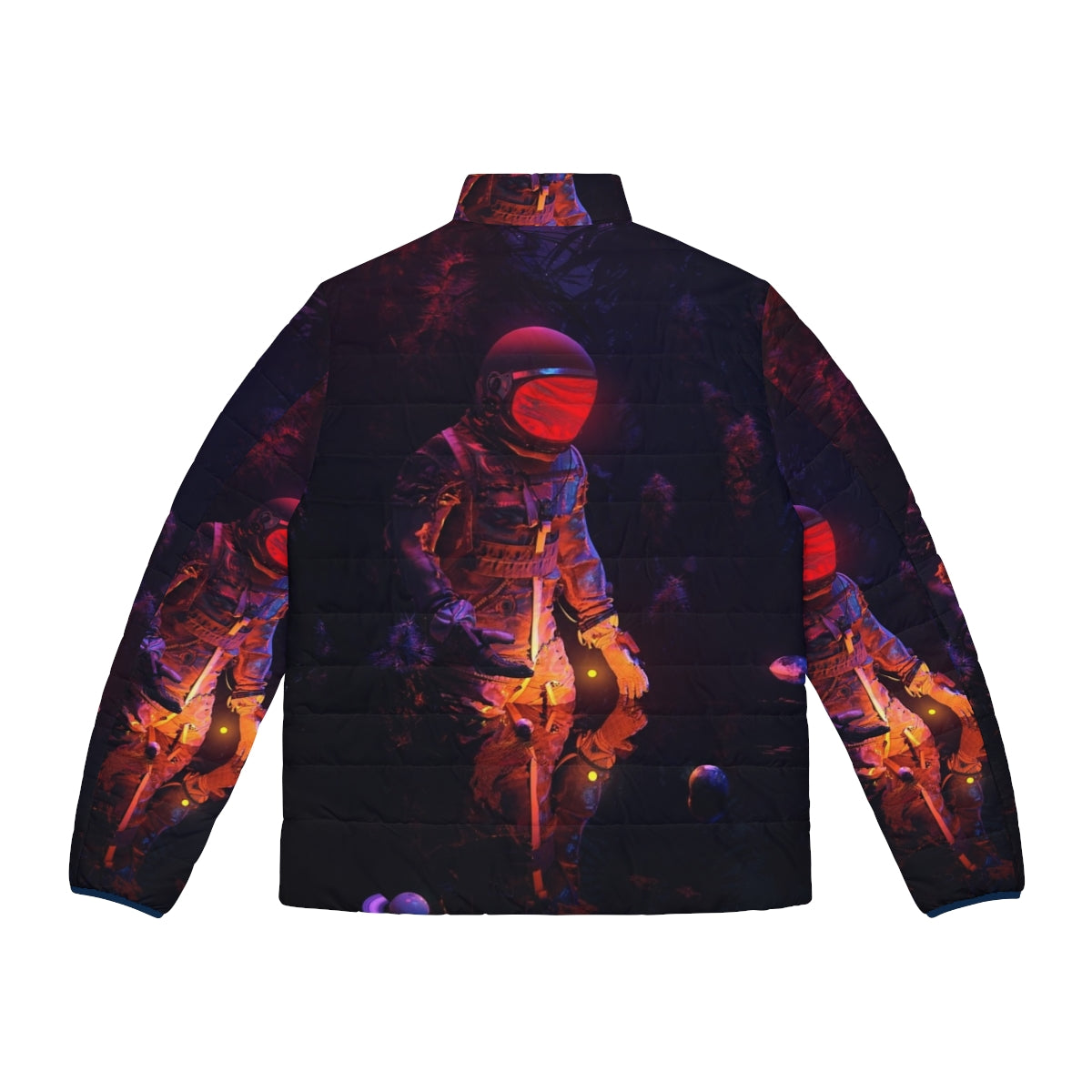 Stellar Spot Puffer Jacket featuring a space-inspired design with surreal patterns and celestial elements - Back