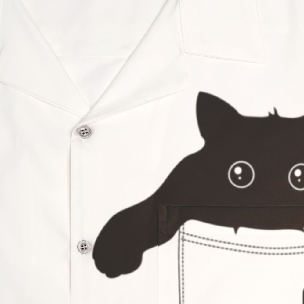 Black cat silhouette graphic on a Hawaiian style shirt - Detail