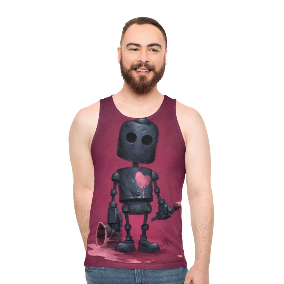 Unisex artist tank top featuring a cute robot with a paintbrush - men