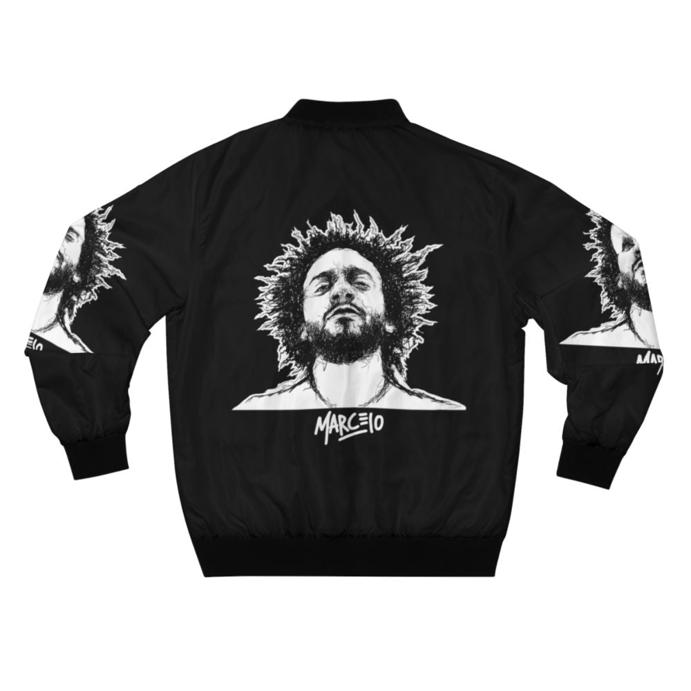 Marcelo Vieira illustration printed on a black bomber jacket - Back