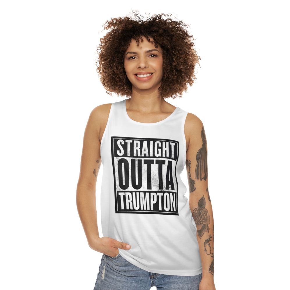 Straight Outta Trumpton unisex tank top featuring a vintage 1960s British TV show inspired design - women