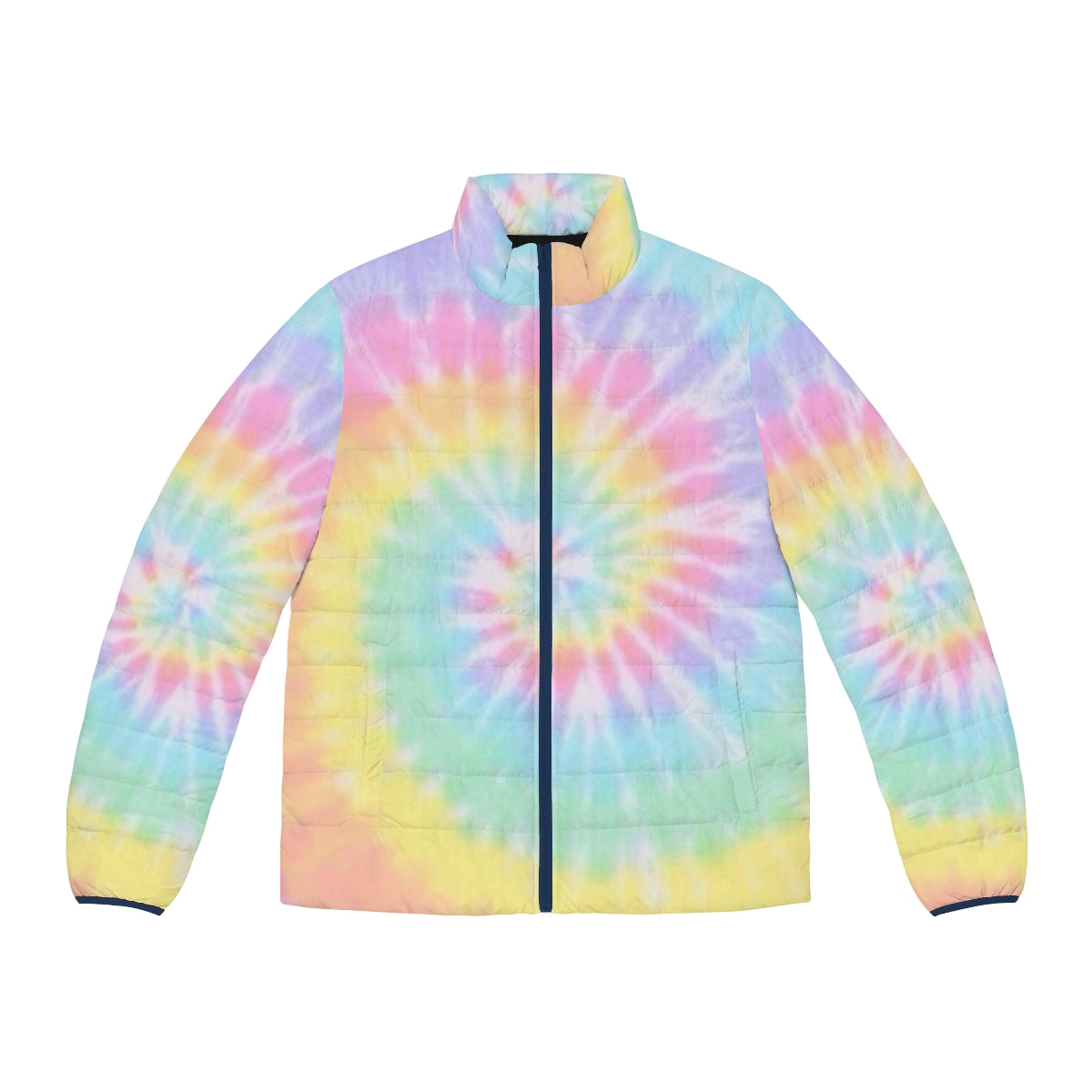 Colorful rainbow tie-dye puffer jacket