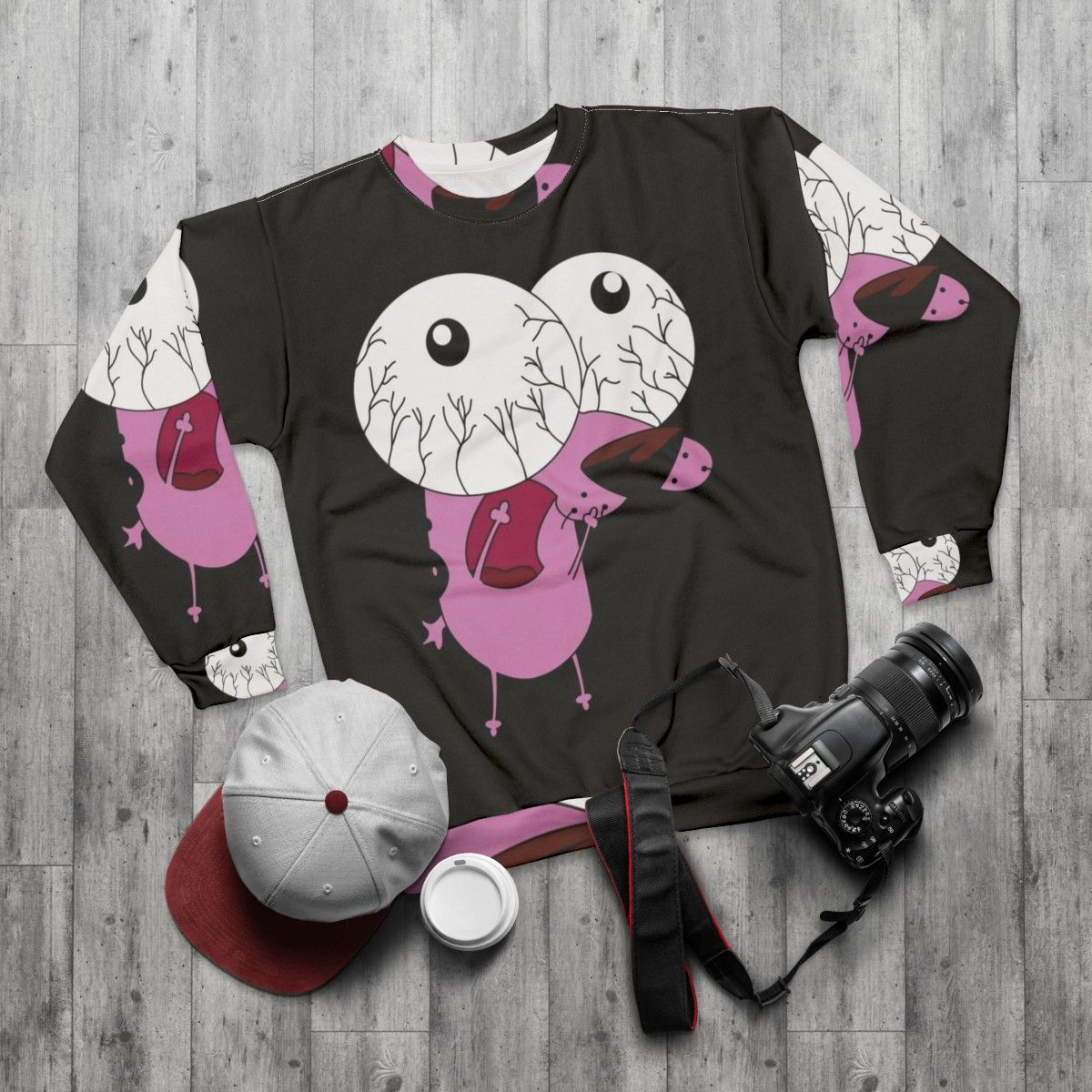 Courage The Cowardly Dog Themed Sweatshirt - flat lay