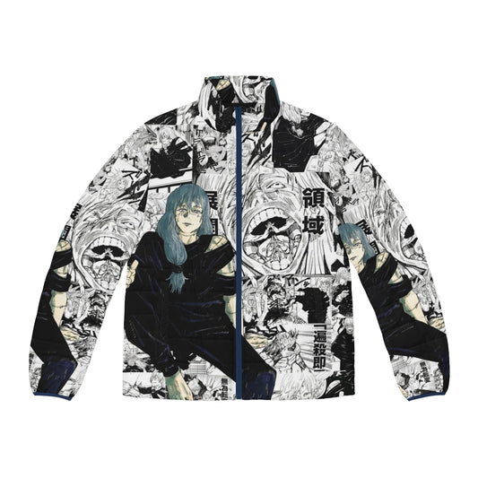 Aoi Mahito Jujutsu Kaisen inspired puffer jacket in black and white