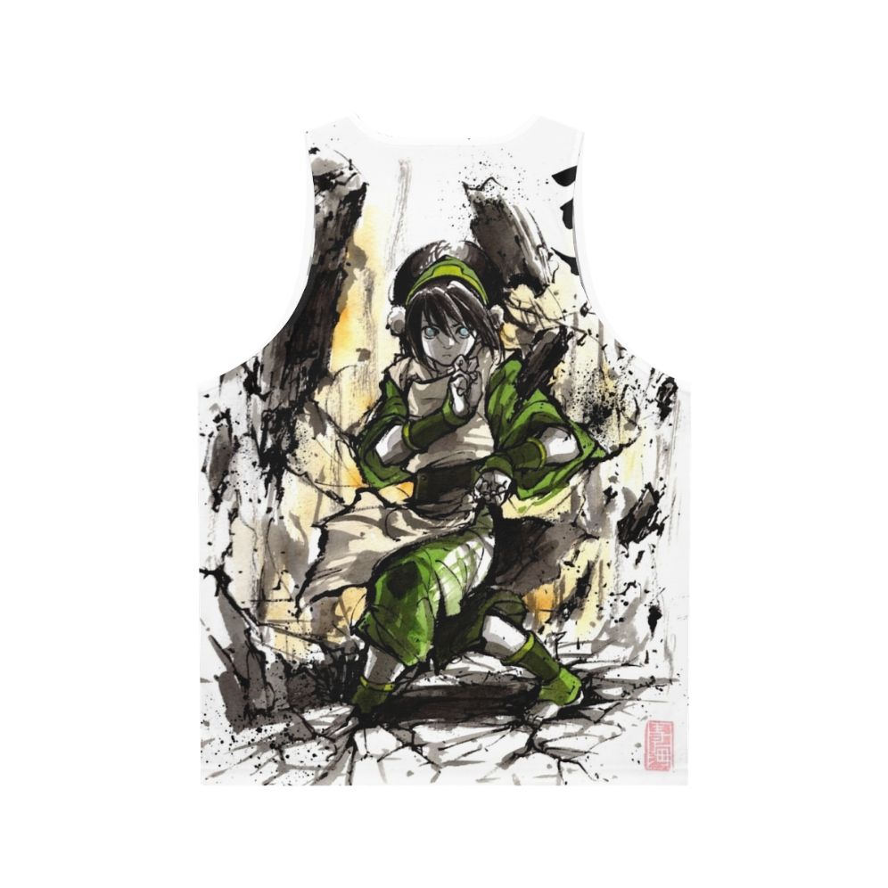 Toph from Avatar the Last Airbender depicted in sumi ink and watercolor art on a unisex tank top - Back