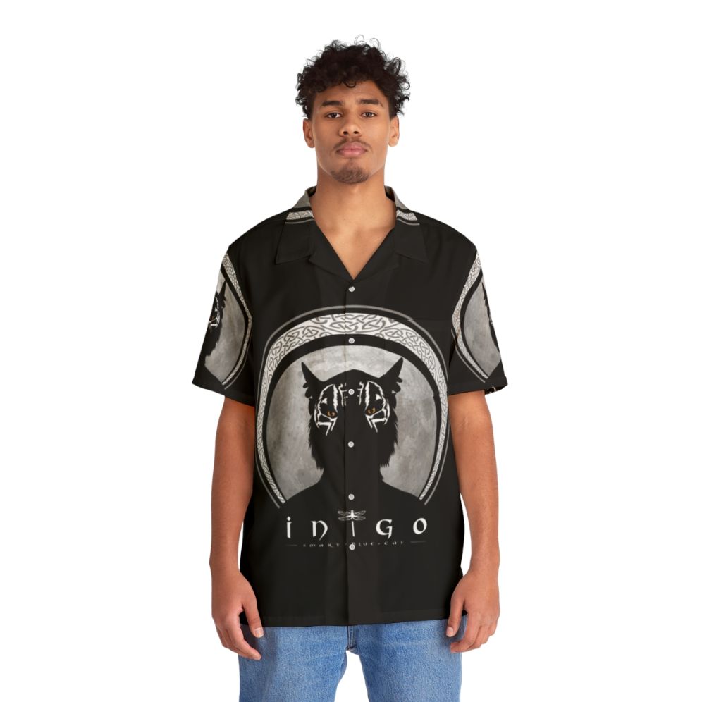 Inigo Silhouetted Hawaiian Shirt with Moons and Dragonflies - People Front