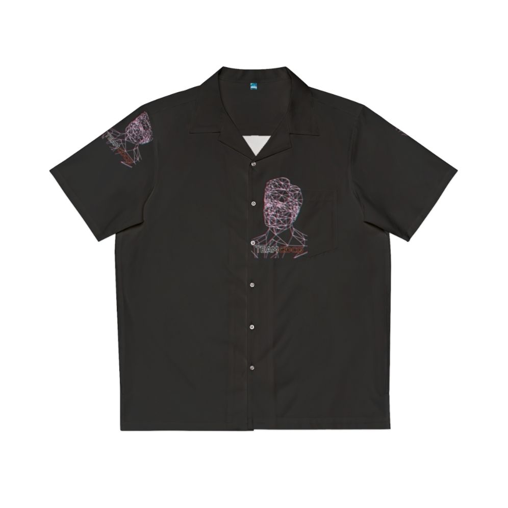 Team Coco Anaglyph Hawaiian Shirt featuring a vector line art portrait of Conan O'Brien