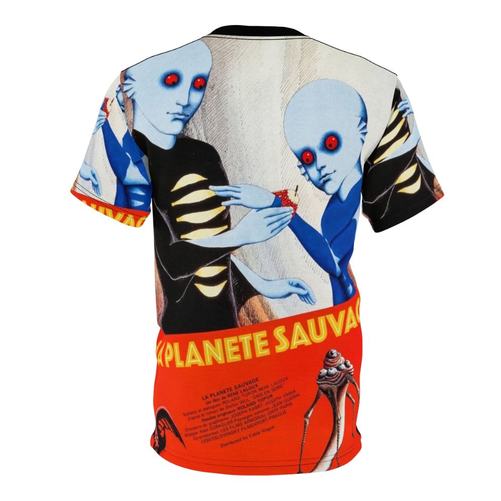 Vintage-style t-shirt featuring the iconic imagery from the 1973 sci-fi film "Fantastic Planet" (La Planète Sauvage) - Back