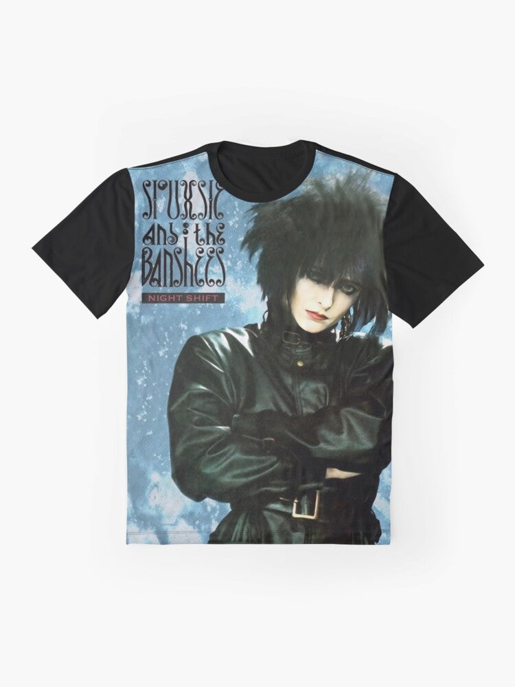 Siouxsie and the Banshees "Night Shift" graphic t-shirt featuring the iconic band's logo and name - Flat lay