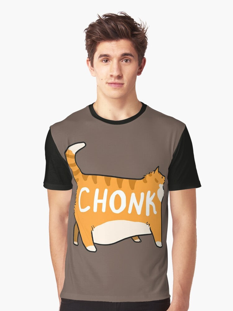 Chonky orange tabby cat graphic printed on a t-shirt - Men