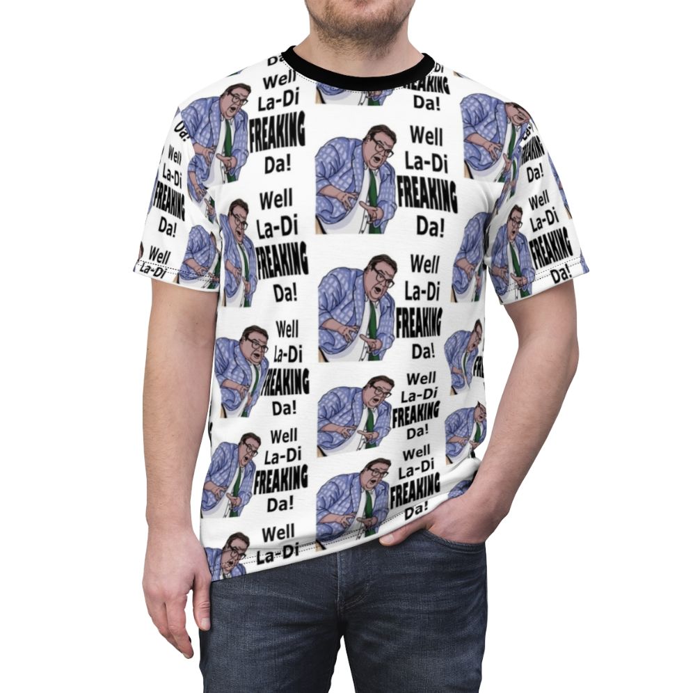 Graphic t-shirt featuring Matt Foley, the motivational speaker character played by Chris Farley on SNL - men front