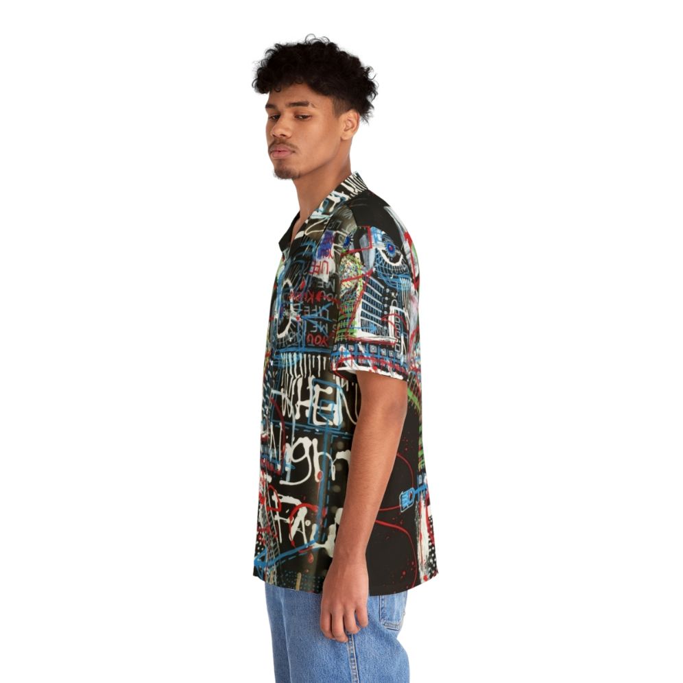 Contemplative Hawaiian Shirt with Abstract Art and Neo-Expressionist Poetry - People Left