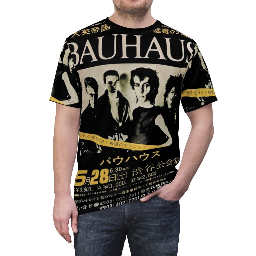 Bauhaus-inspired retro graphic t-shirt for alternative music fans - men front