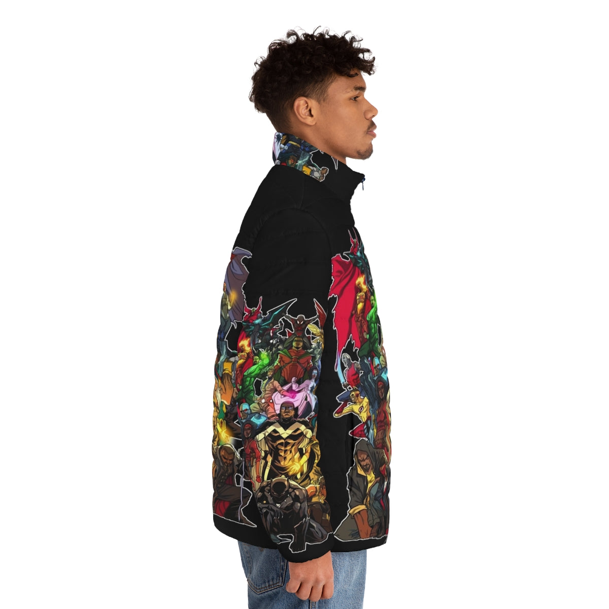 Puffer jacket featuring heroes of color and afrocentric designs - men side right