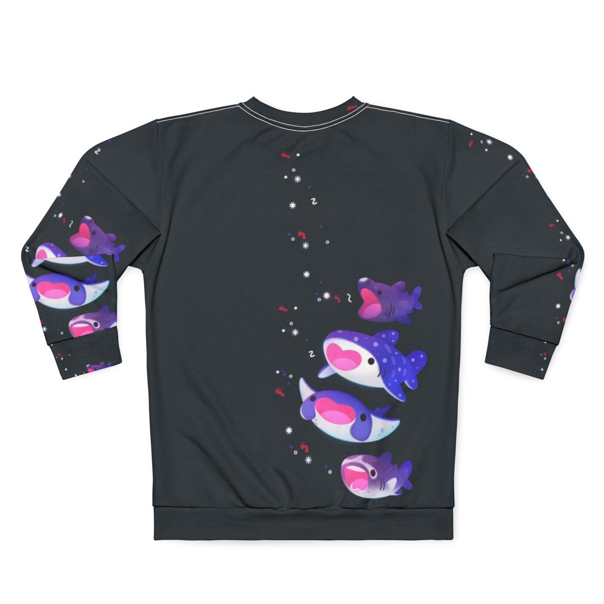 Plankton-Loving Sweatshirt with Whale Shark, Basking Shark, and Ray Design - Back