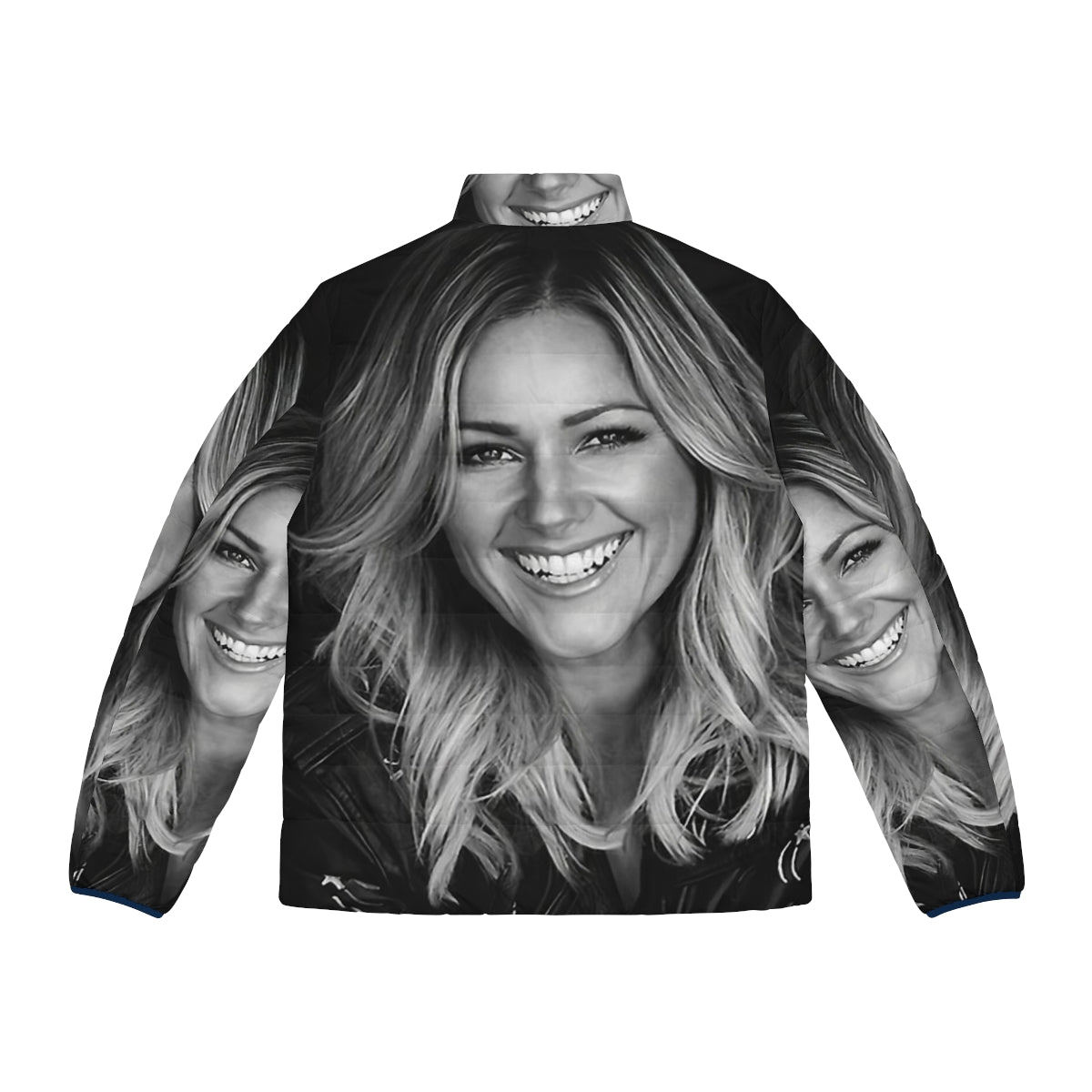 Helene Fischer wearing a stylish black and white puffer jacket with a collage-like design - Back