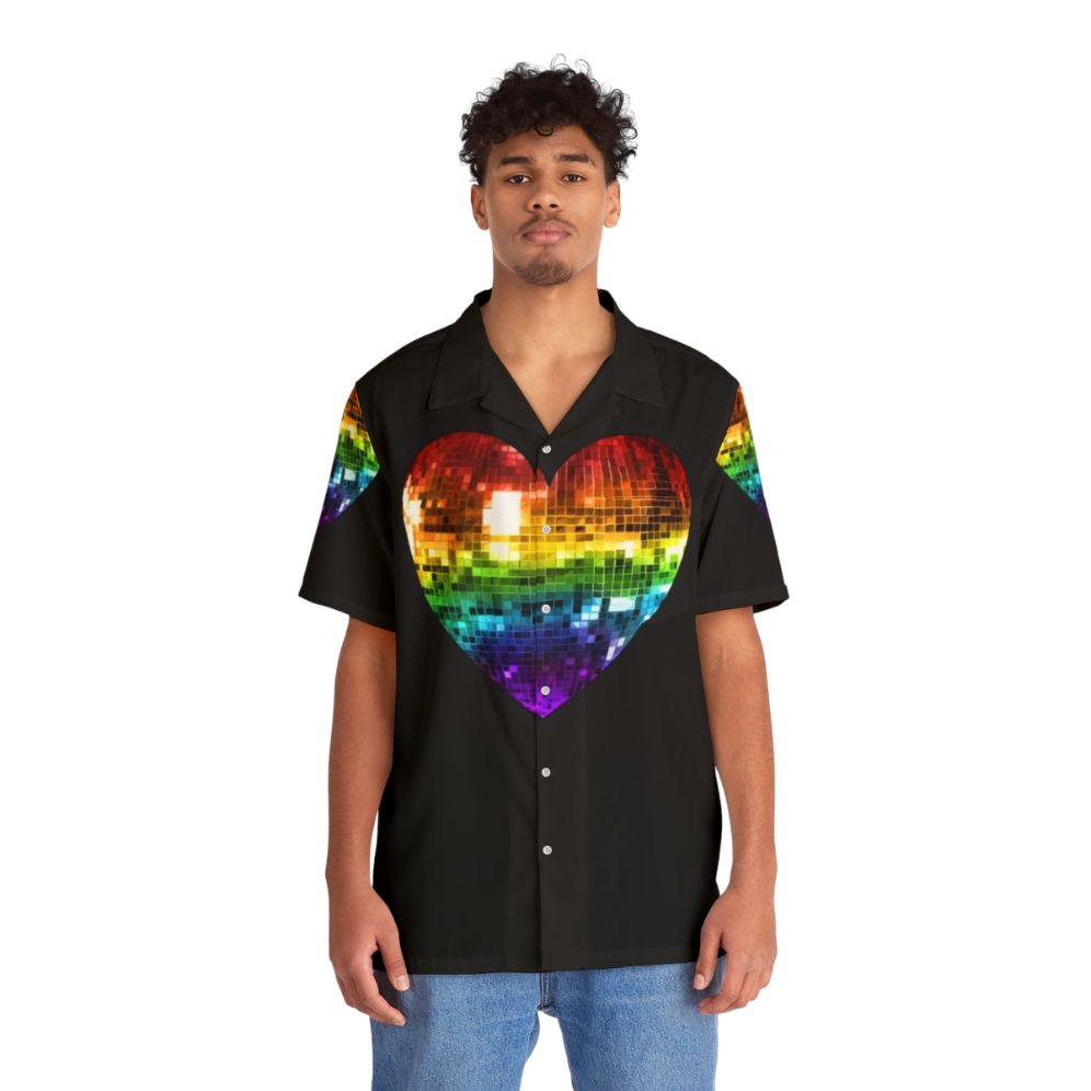 Rainbow Disco Ball Heart Hawaiian Shirt - People Front