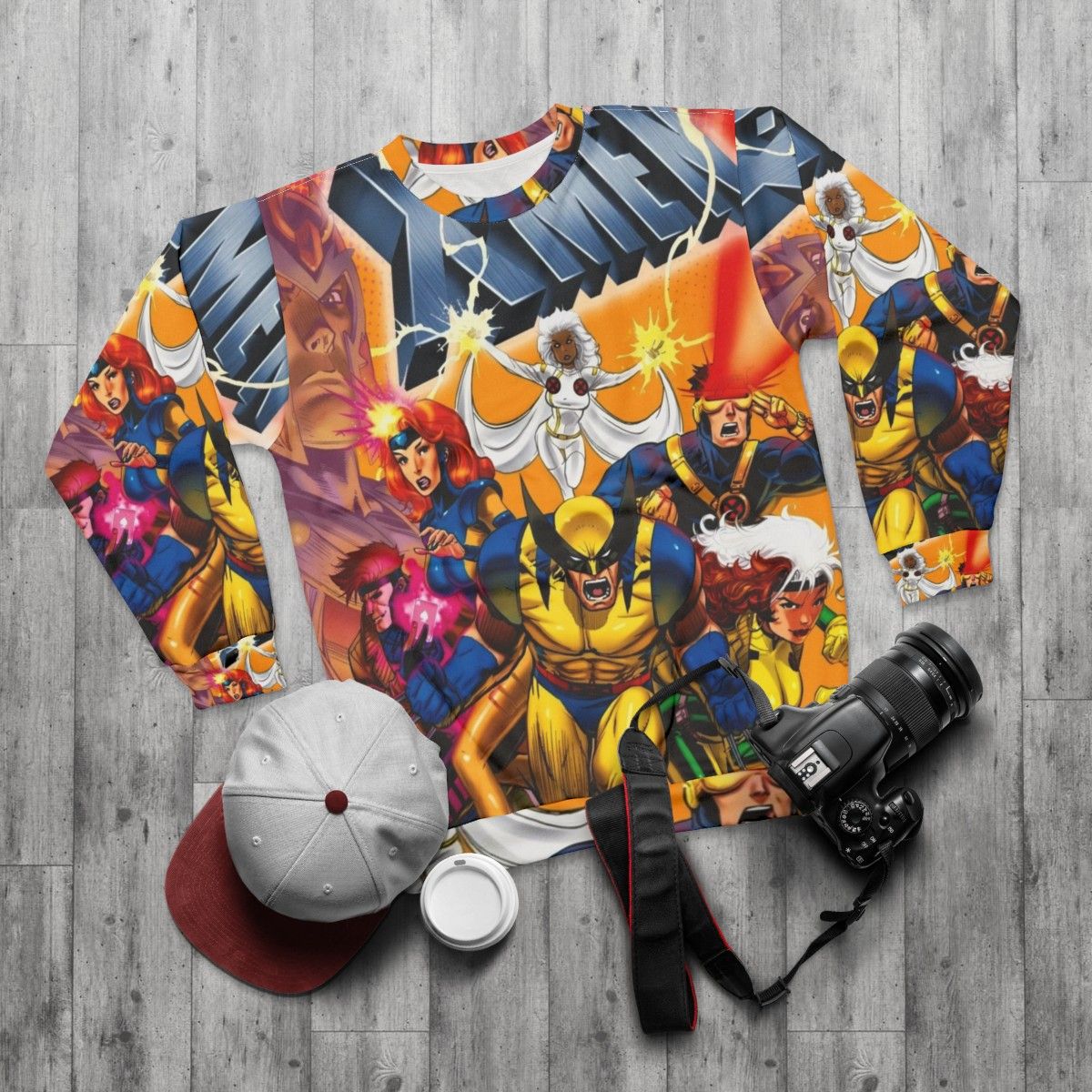 Ethereal sweatshirt for horror film and vintage XMen movie fans - flat lay