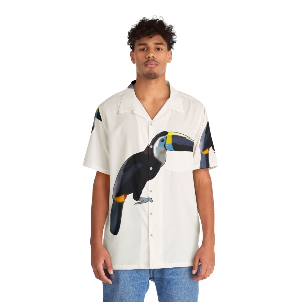 Blue toucan Hawaiian shirt with lush tropical print - People Front