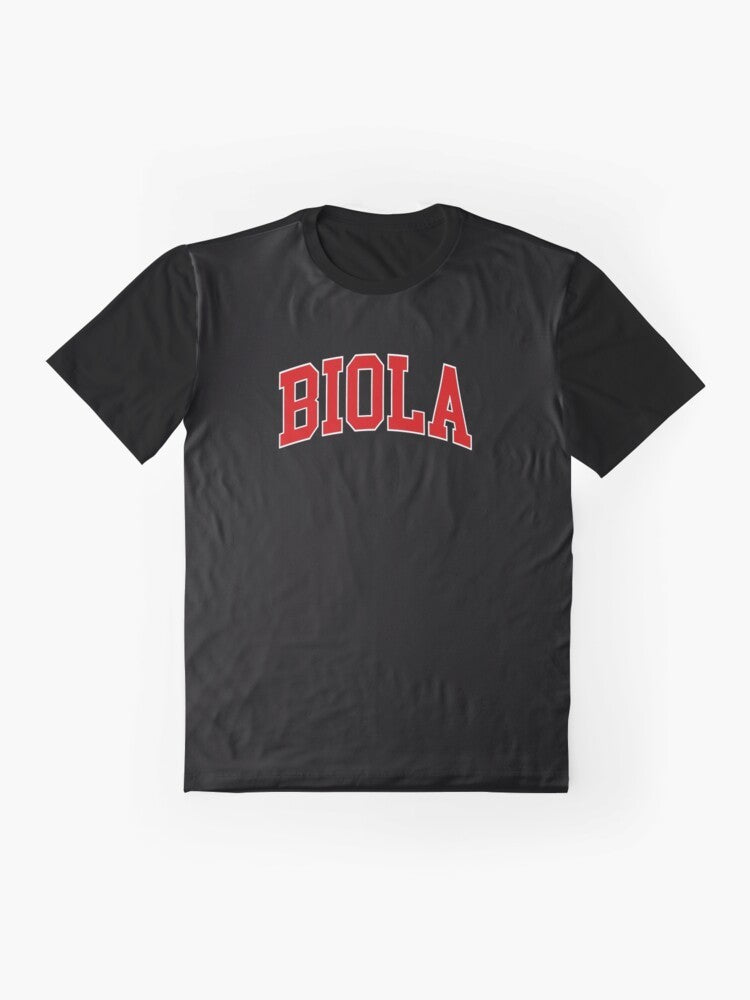 Biola University College Font Curved Graphic T-Shirt - Flat lay