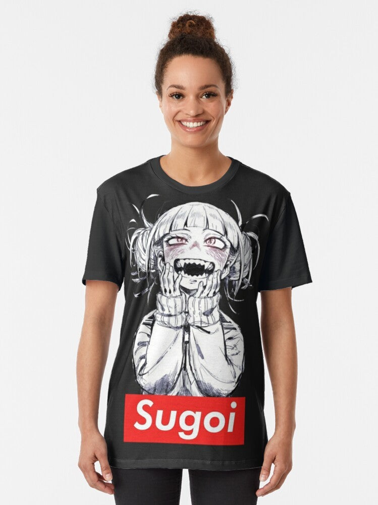 Sugoi graphic t-shirt featuring a humorous meme design with kawaii anime-inspired elements. - Women