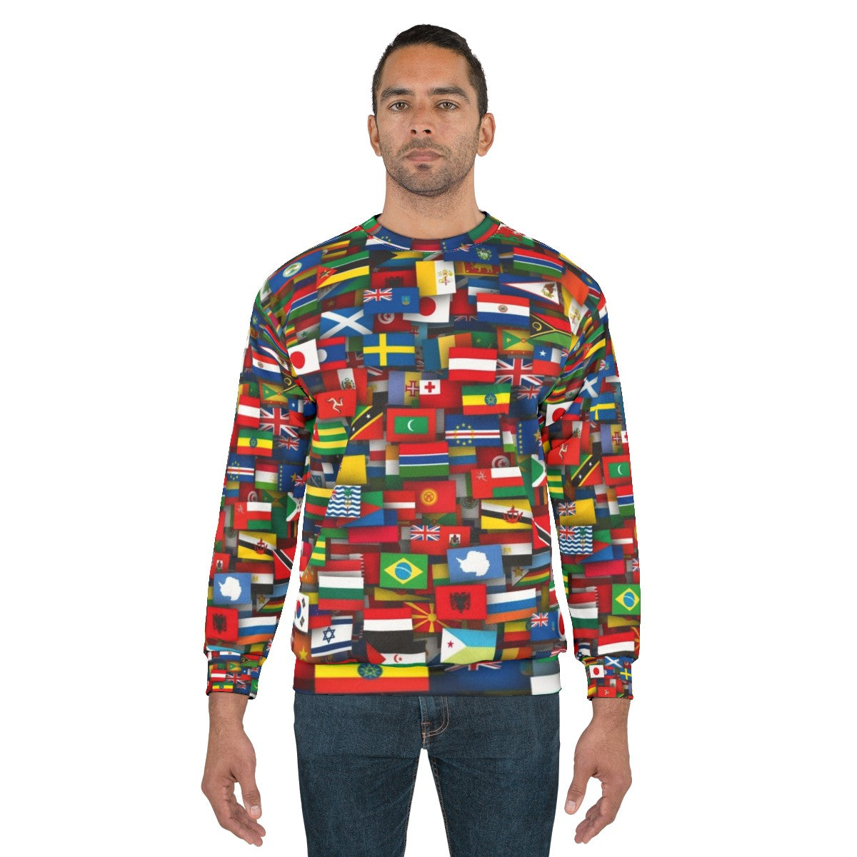 Sweatshirt with designs of flags from countries around the world - men