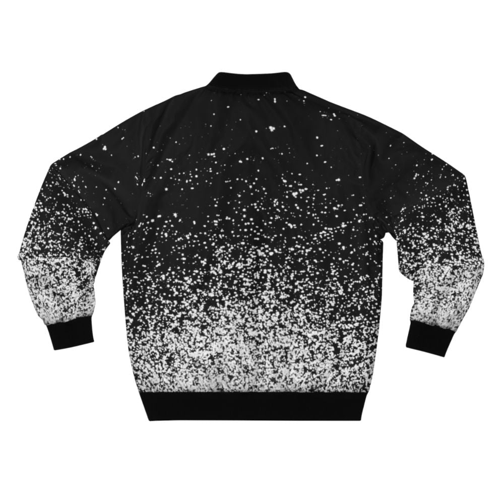 Abstract and modern bomber jacket with space-inspired design featuring ombre, stars, and sparks - Back