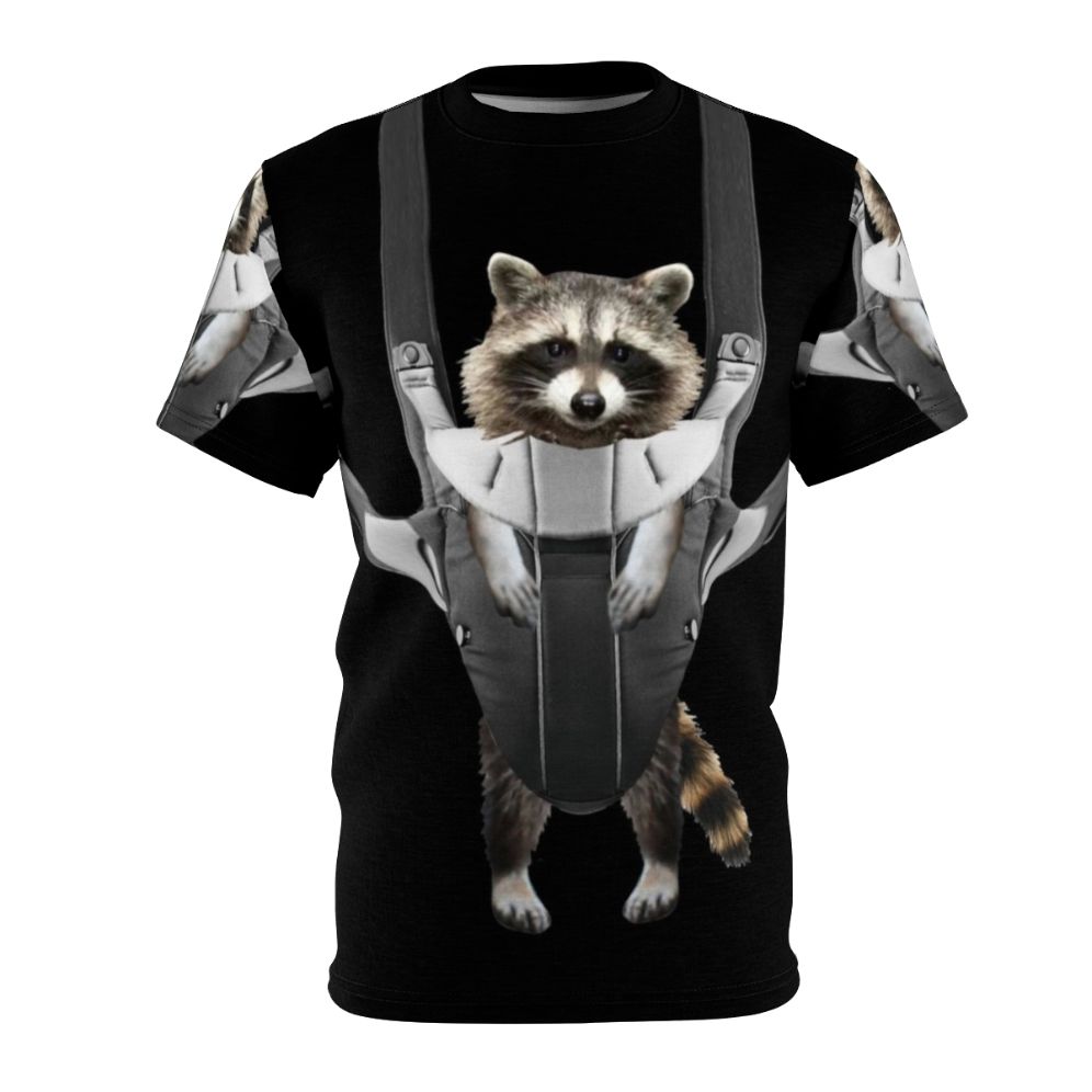 Adorable Raccoon Whisperer T-shirt featuring a cute raccoon in a baby carrier or sling