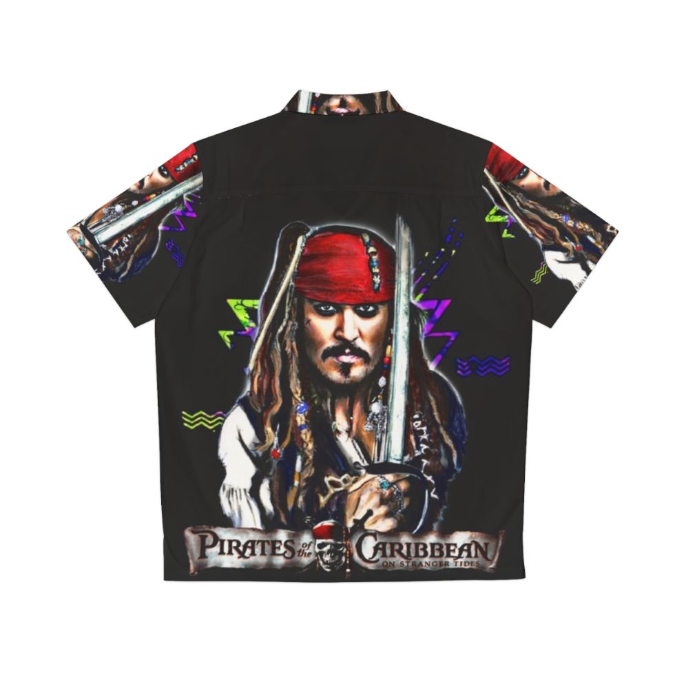 Captain Jack Sparrow themed Hawaiian shirt with tropical print - Back