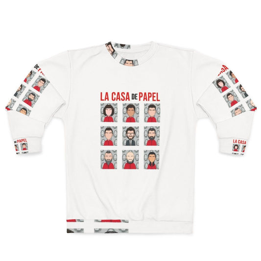 Money Heist Cast Sweatshirt featuring characters from the hit Netflix series La Casa de Papel