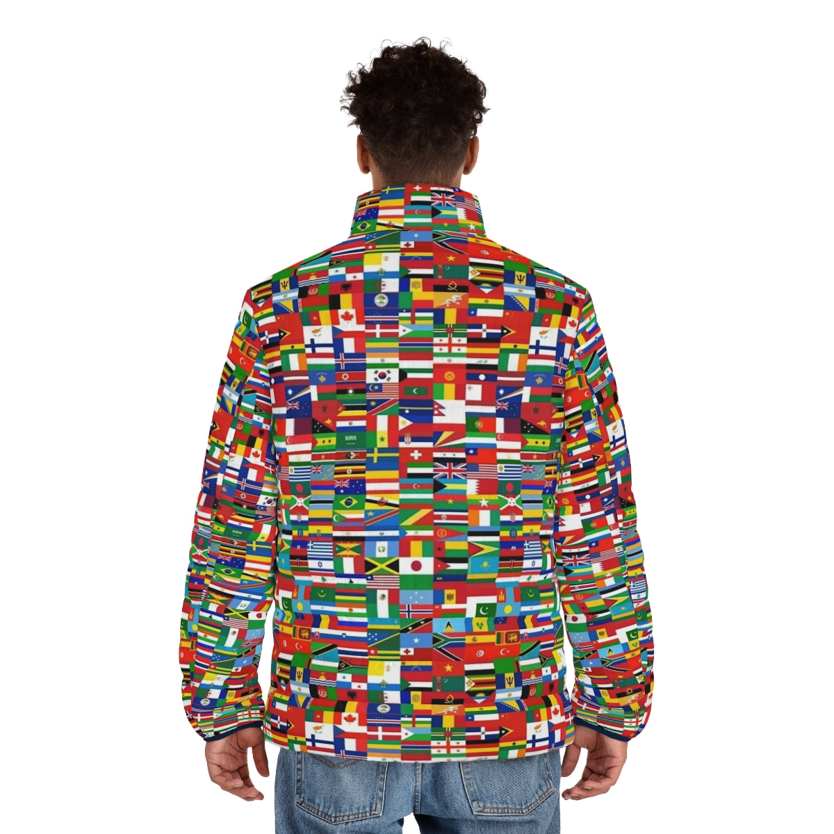 Flags Of The World Puffer Jacket with Vibrant International Flag Designs - men back