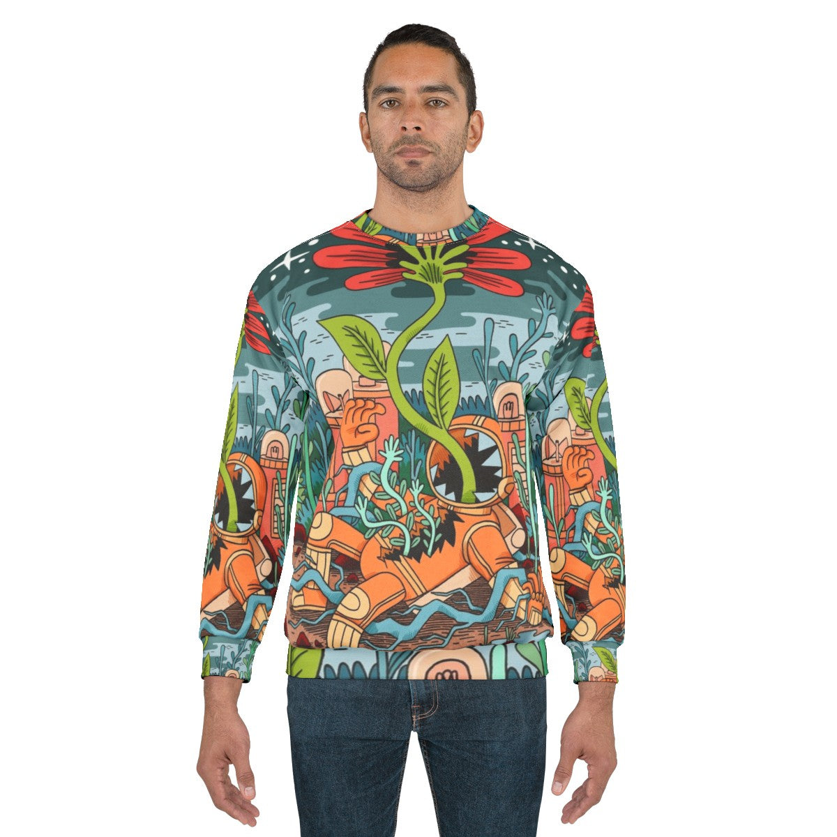 Cosmic Growth Sweatshirt featuring an astronaut in outer space - men