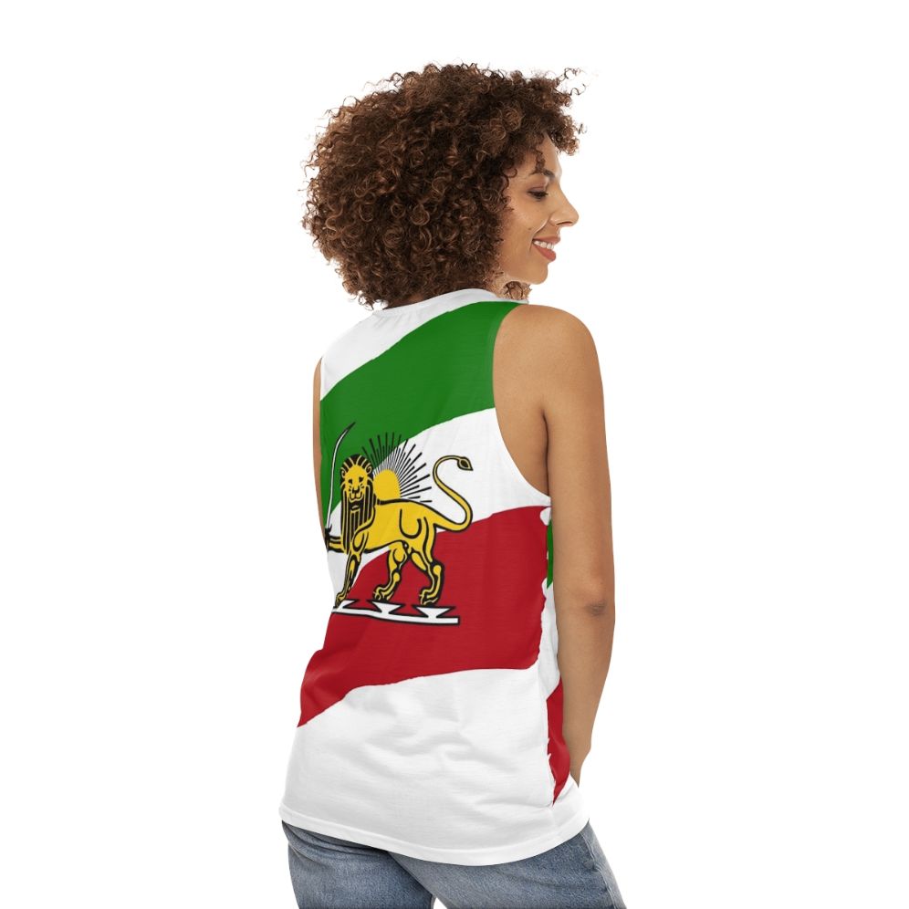 Unisex tank top with Iran flag and lion symbol - women back