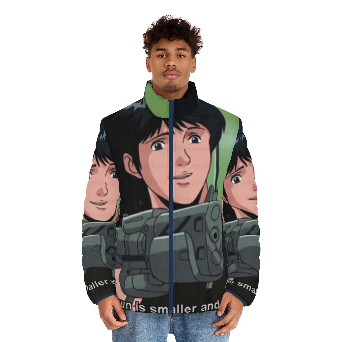 Puffer jacket featuring a design inspired by the character Yang Wenli from the anime "Legend of the Galactic Heroes" - men front