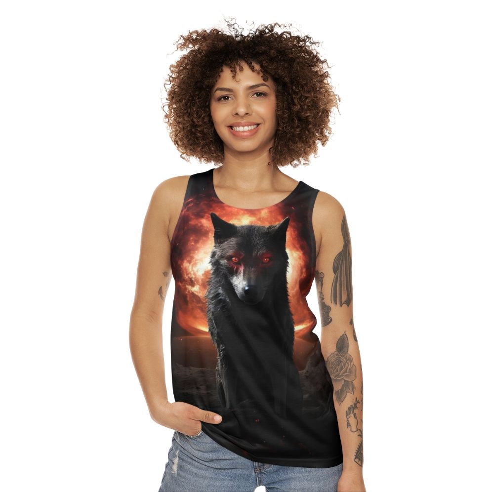 Satanic dog horror design unisex tank top - women