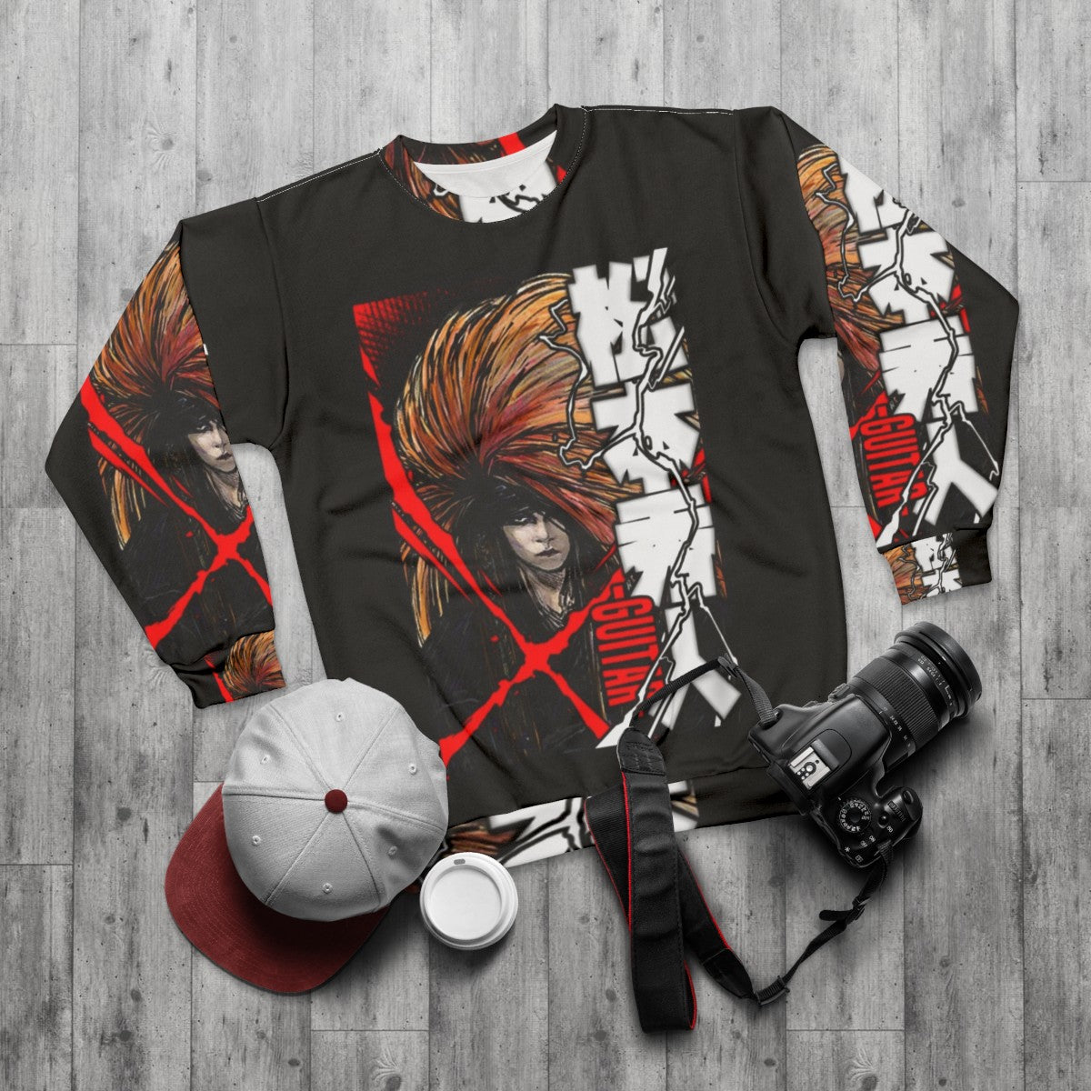 X Japan Hide Hideto Matsumoto Red Promo Sweatshirt - flat lay