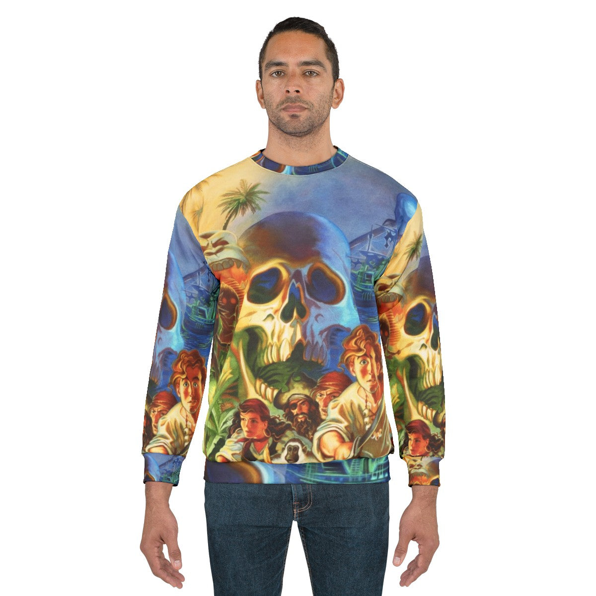 Retro gaming sweatshirt featuring a high contrast design from the classic game The Secret of Monkey Island - men