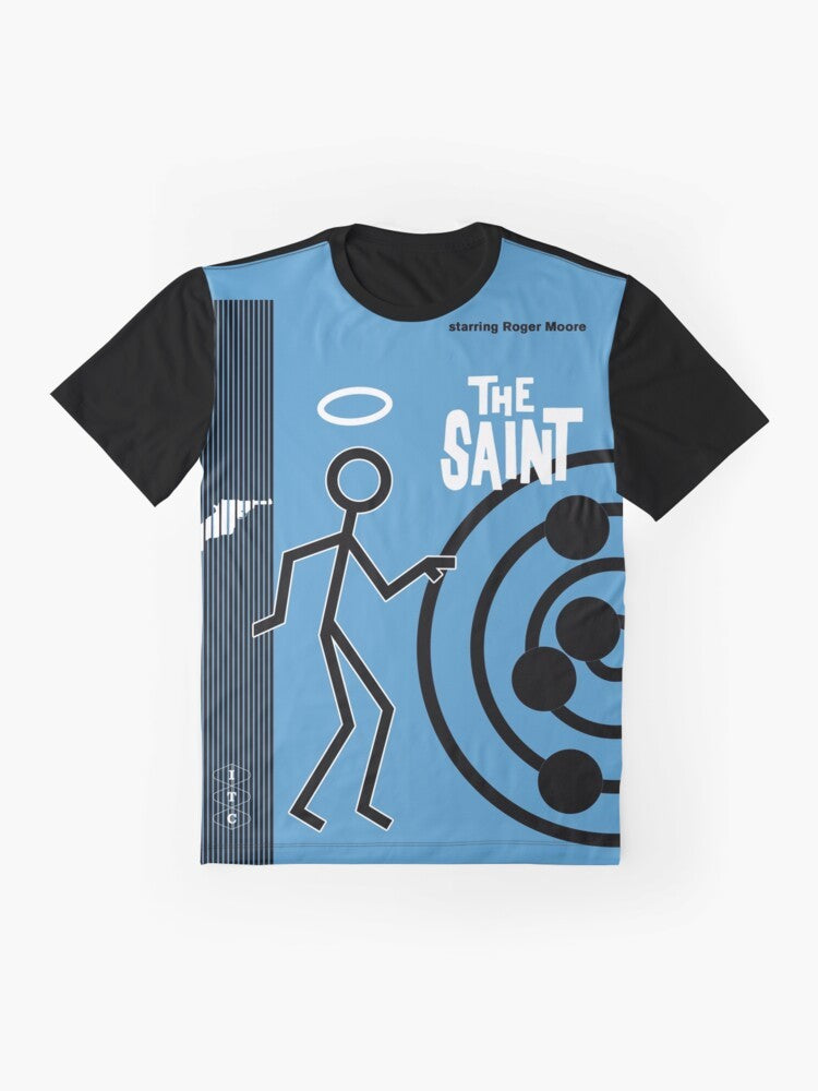 Retro 'The Saint' graphic t-shirt featuring a vintage, sci-fi inspired design - Flat lay