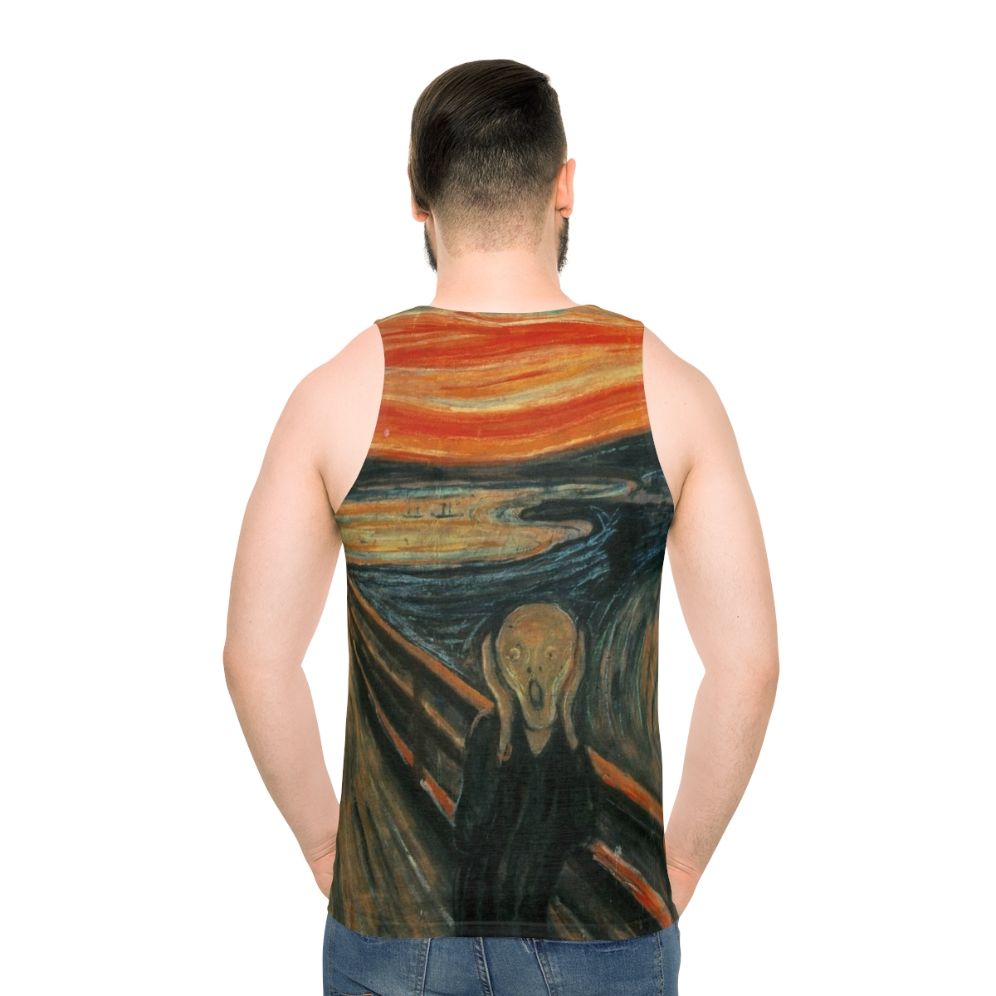 Edvard Munch's "The Scream" design on a unisex tank top - men back