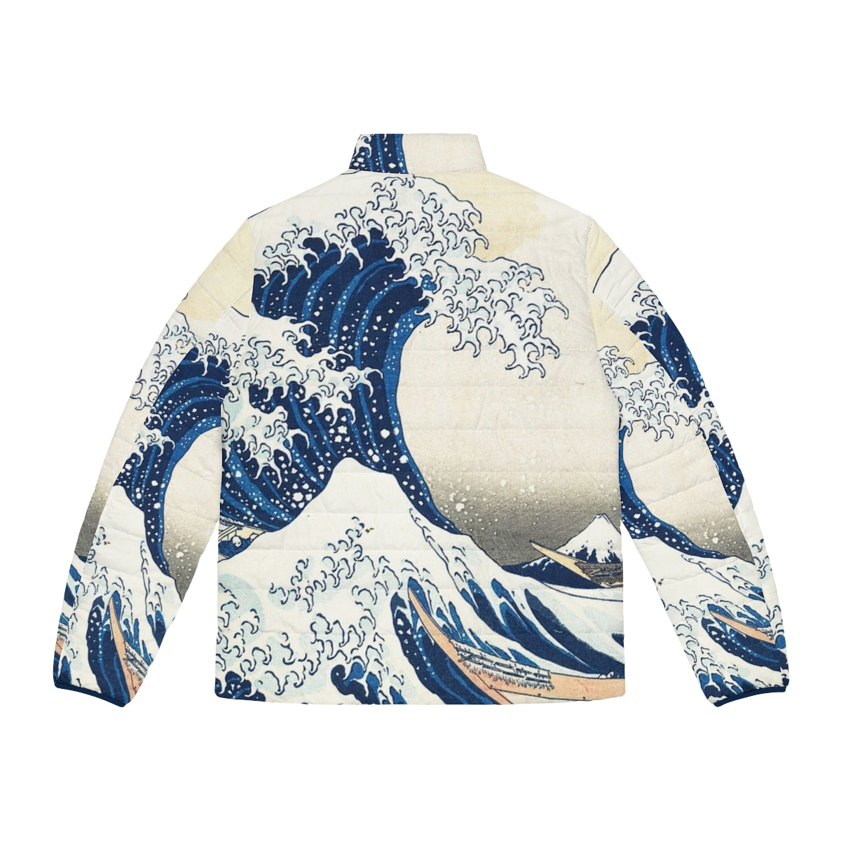 Kanagawa Wave Japanese Wave Puffer Jacket featuring the iconic Hokusai wave artwork - Back