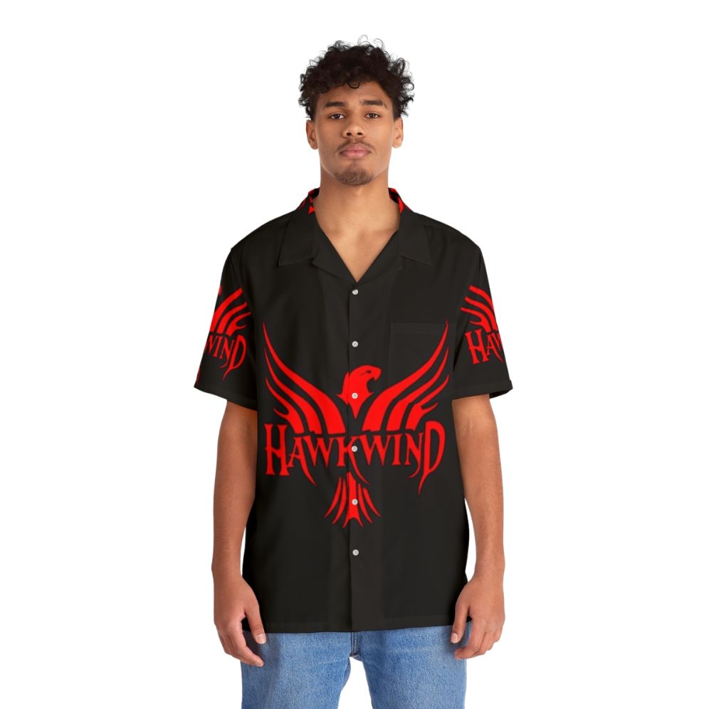 Hawkwind Heavy Metal Hawaiian Shirt with Logo - People Front