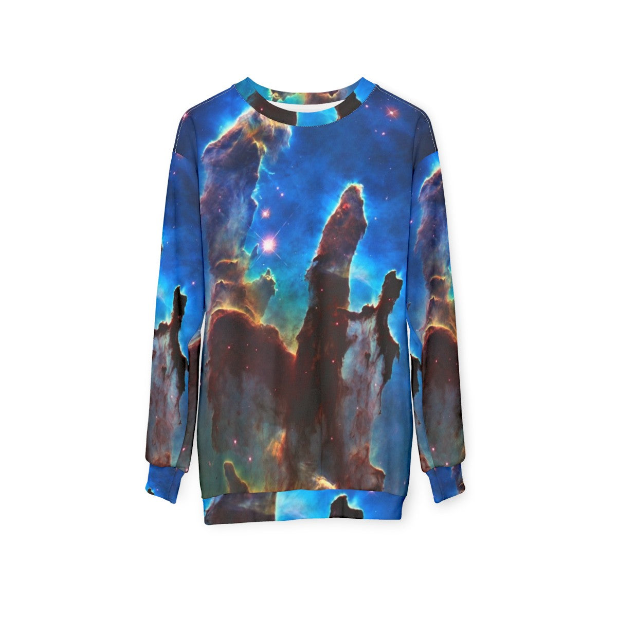 Pillars of Creation astronomy sweatshirt with space and nebula design - hanging